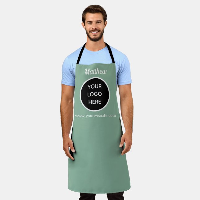 Your Logo Sage Green Website Yellow Business Apron (Worn)