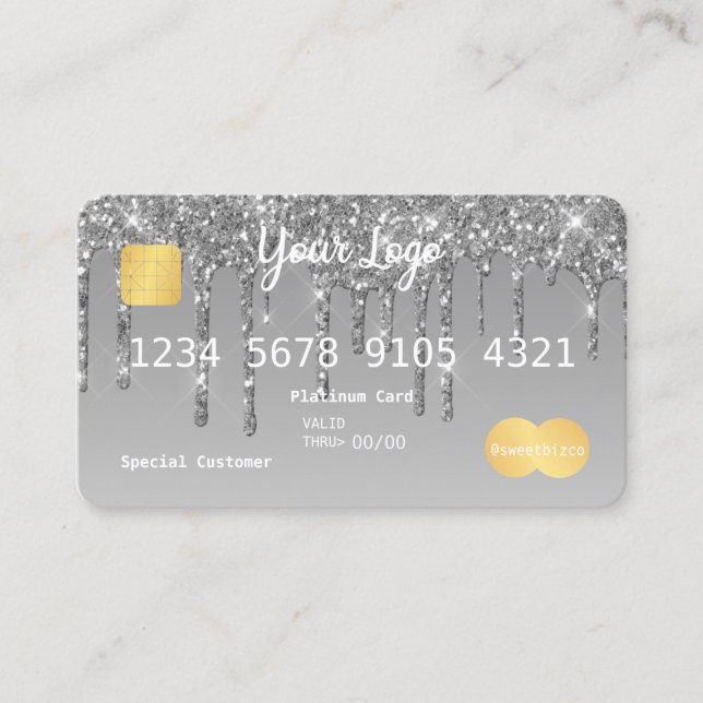Your Logo Silver Drip Glitter-look Credit Card (Front)