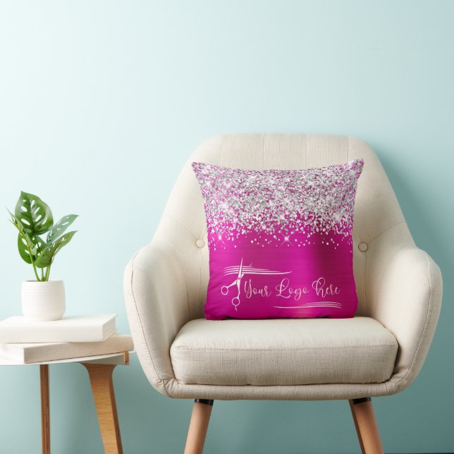 Your Logo Silver Glitter Hot Pink Glam Cushion (Chair)