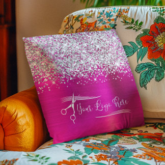 Your Logo Silver Glitter Hot Pink Glam Cushion
