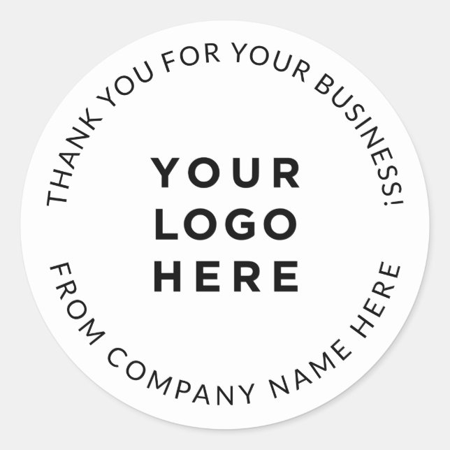 Your Logo Simple and Professional White Thank you Classic Round Sticker (Front)