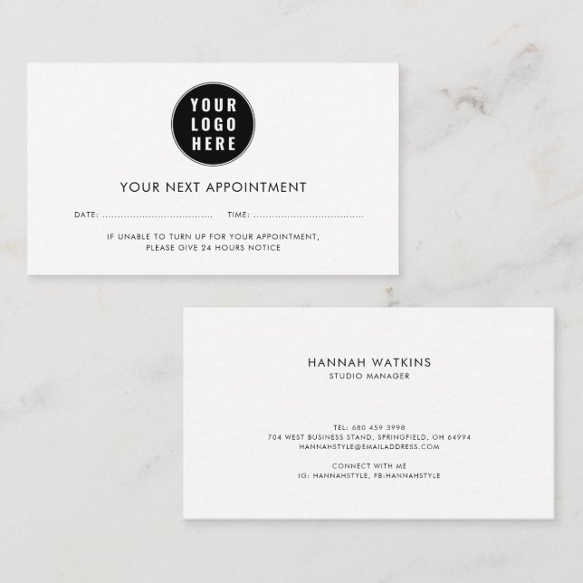 Your Logo Simple Company Hairstylist Appointment Card (Front/Back)