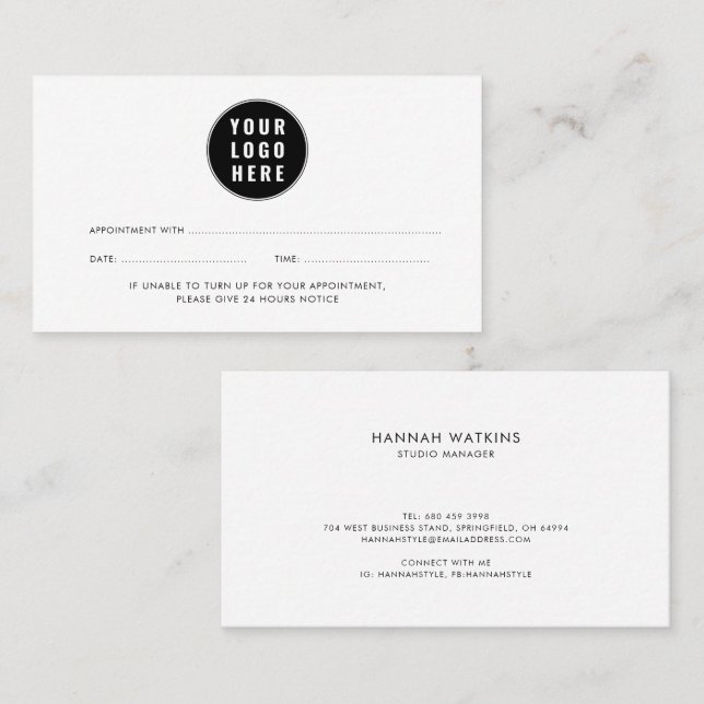 Your Logo Simple Company Vet Services Appointment Card (Front/Back)