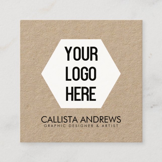 Your Logo Simple Modern Kraft Paper Typography Square Business Card (Front)