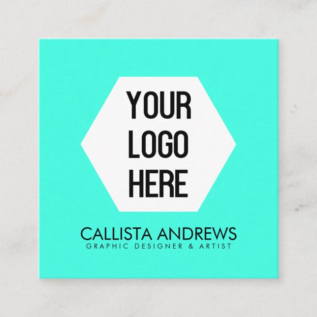 Your Logo Simple Modern Neon Aqua Black Typography Square Business Card (Front)