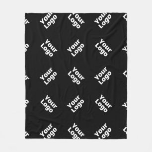 Your Logo Simple Repeating Logo   Black Fleece Blanket