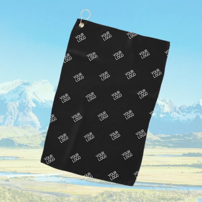 Your Logo Simple Repeating Logo | Black Golf Towel (Creator Uploaded)