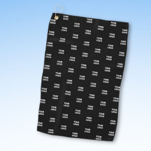 Your Logo Simple Repeating Logo   Black Golf Towel