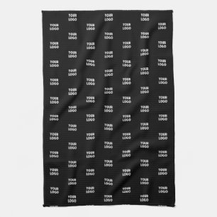 Your Logo Simple Repeating Logo   Black Tea Towel