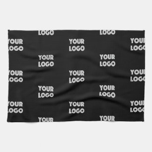 Your Logo Simple Repeating Logo   Black Tea Towel