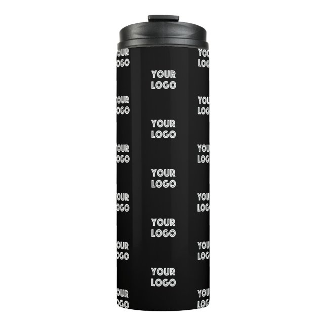 Your Logo Simple Repeating Logo | Black Thermal Tumbler (Front)