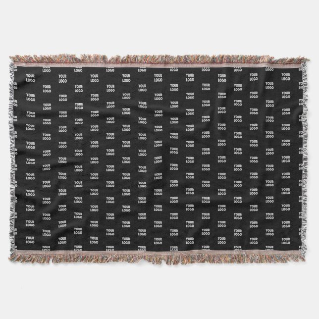 Your Logo Simple Repeating Logo | Black Throw Blanket (Front)