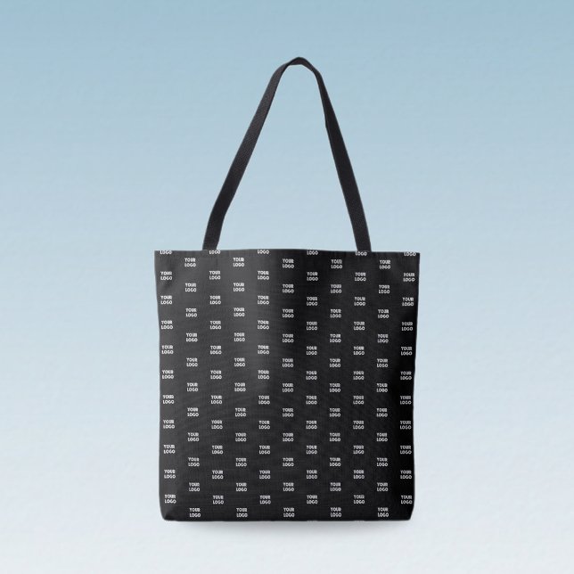 Your Logo Simple Repeating Logo | Black Tote Bag (Creator Uploaded)