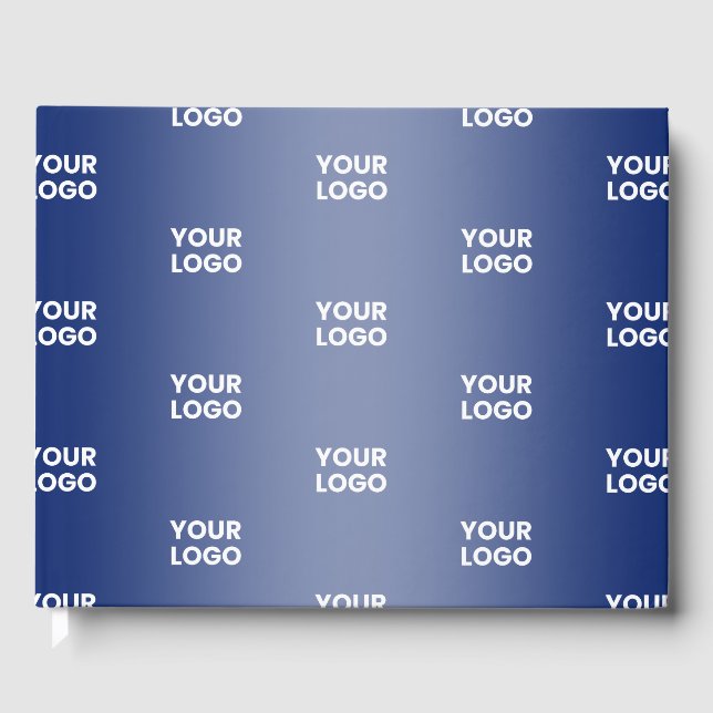 Your Logo Simple Repeating Logo Navy Blue Gradient Guest Book (Front)