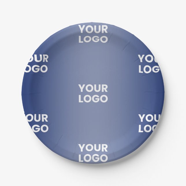 Your Logo Simple Repeating Logo Navy Blue Gradient Paper Plate (Front)