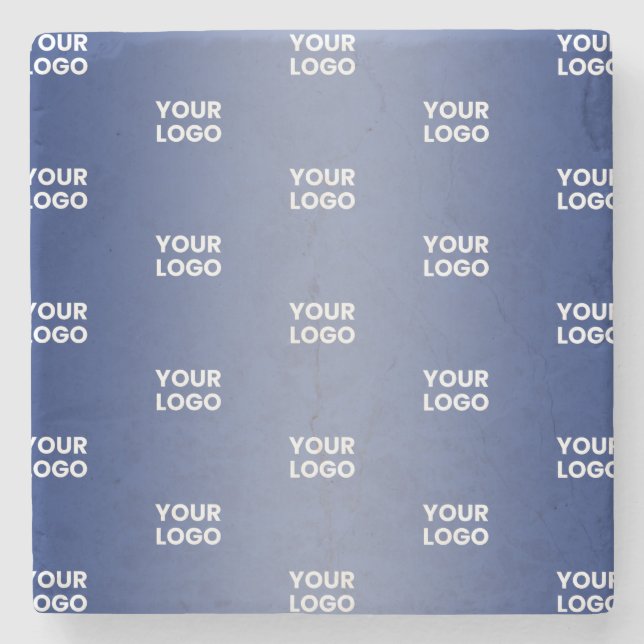 Your Logo Simple Repeating Logo Navy Blue Gradient Stone Coaster (Front)
