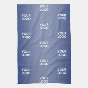 Your Logo Simple Repeating Logo Navy Blue Gradient Tea Towel