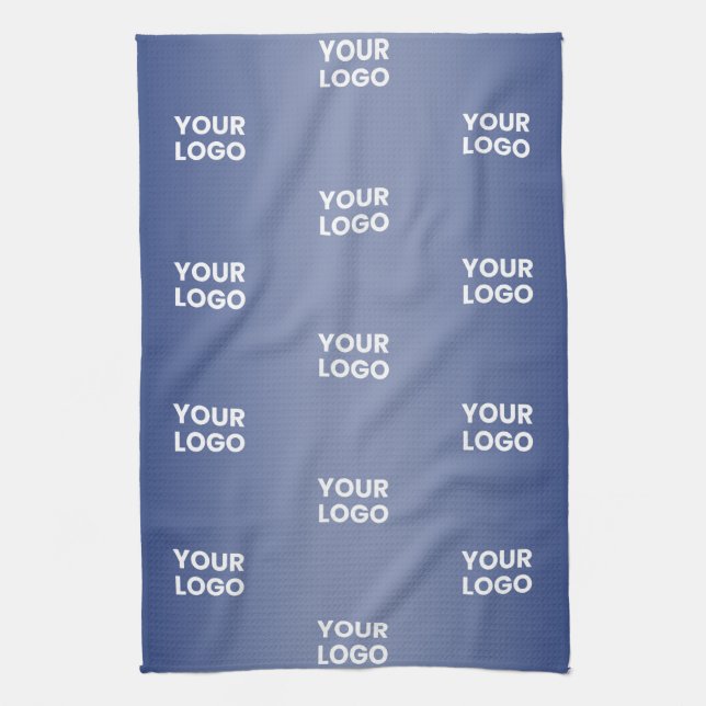 Your Logo Simple Repeating Logo Navy Blue Gradient Tea Towel (Vertical)