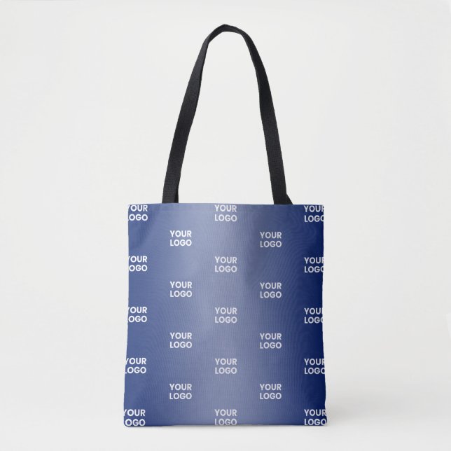 Your Logo Simple Repeating Logo Navy Blue Gradient Tote Bag (Front)