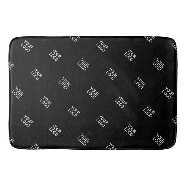 Your Logo Simple Repeating Logo Pattern | Black Bath Mat (Front)
