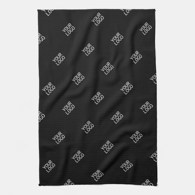 Your Logo Simple Repeating Logo Pattern | Black Tea Towel (Vertical)
