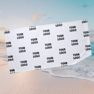 Your Logo Simple Repeating Logo   White Beach Towel