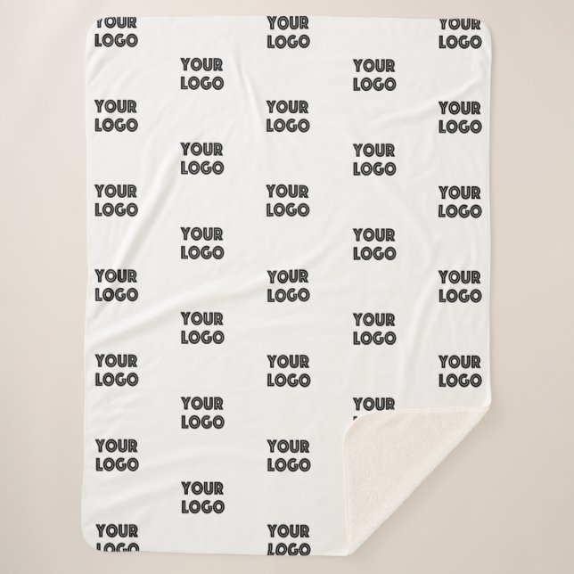 Your Logo Simple Repeating Logo | White Sherpa Blanket (Front)