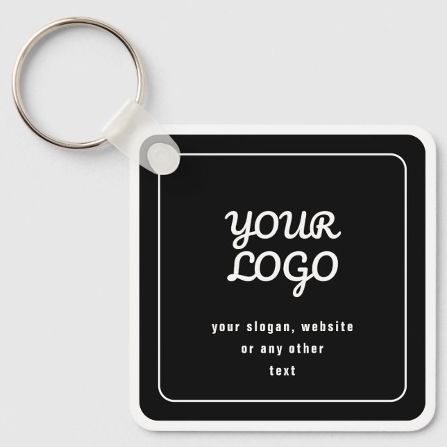 Your Logo & Slogan or other text | Black & White Key Ring (Front)