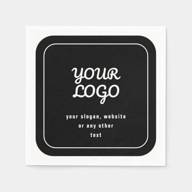 Your Logo & Slogan or other text | Black & White Napkin (Front)