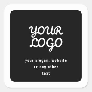 Your Logo & Slogan or other text   Black & White Square Sticker
