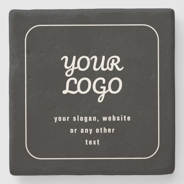 Your Logo & Slogan or other text | Black & White Stone Coaster (Front)