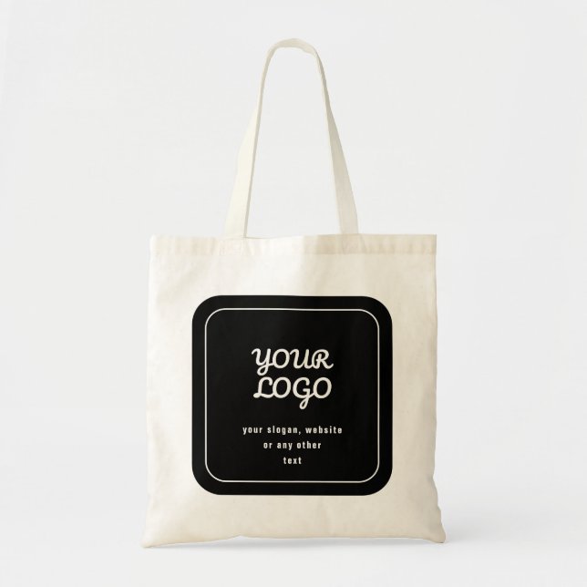 Your Logo & Slogan or other text | Black & White Tote Bag (Front)