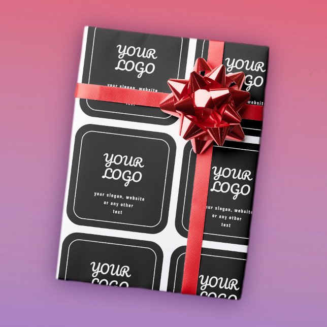 Your Logo & Slogan or other text | Black & White Wrapping Paper (Creator Uploaded)