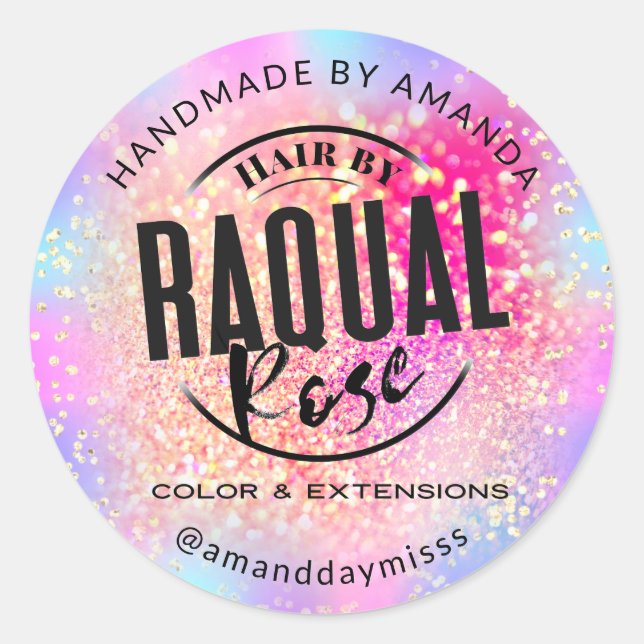 Your  Logo Small Business  Holograph Glitter Glam Classic Round Sticker (Front)