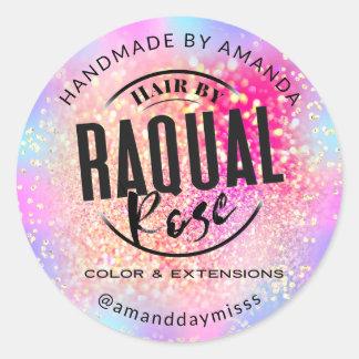 Your Logo Small Business Holograph Glitter Glam Classic Round Sticker