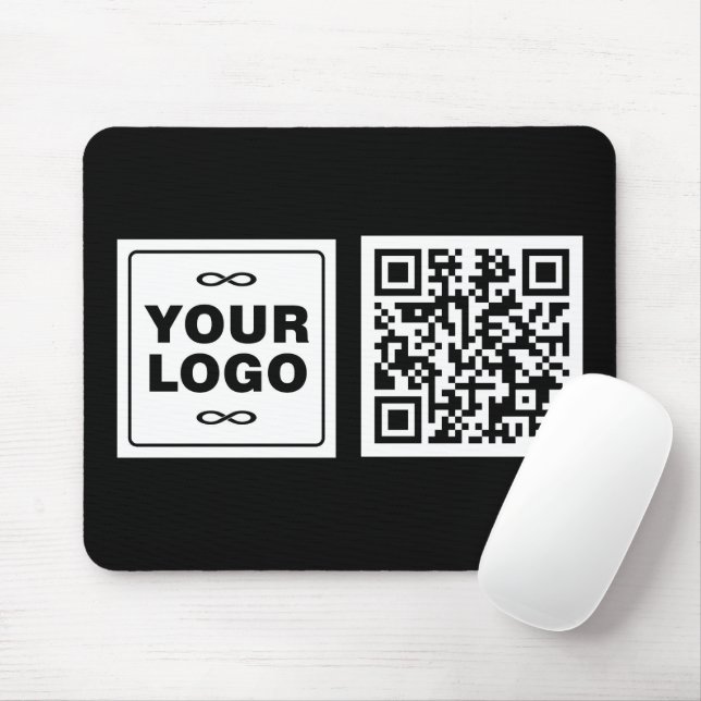 Your Logo - Square - Background WHITE + QR code Mouse Mat (With Mouse)