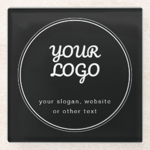 Your Logo Stylish Editable Black & White Glass Coaster