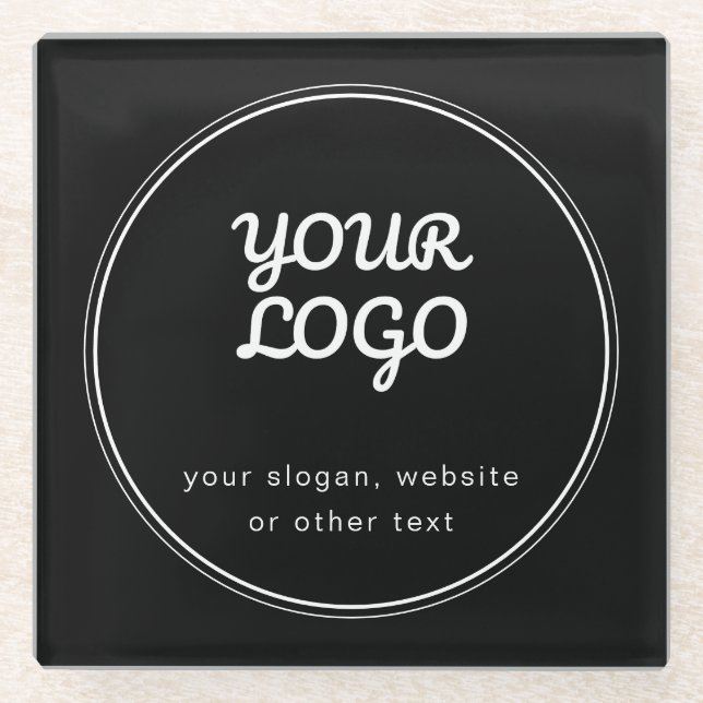Your Logo Stylish Editable Black & White Glass Coaster (Front)