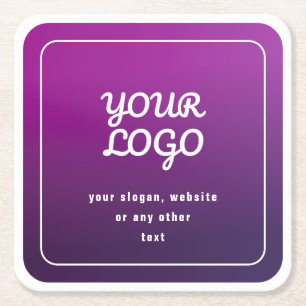 Your Logo & Stylish Light to Dark Purple Ombre Square Paper Coaster