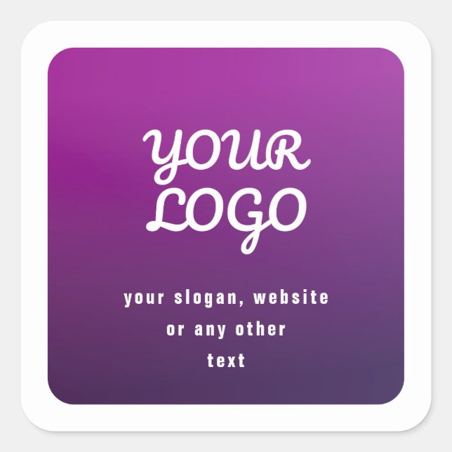 Your Logo & Stylish Light to Dark Purple Ombre Square Sticker (Front)