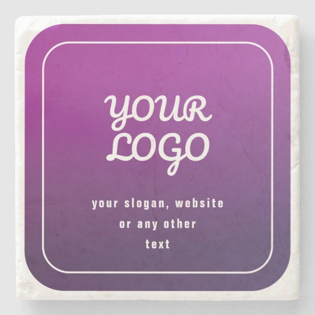 Your Logo & Stylish Light to Dark Purple Ombre Stone Coaster (Front)