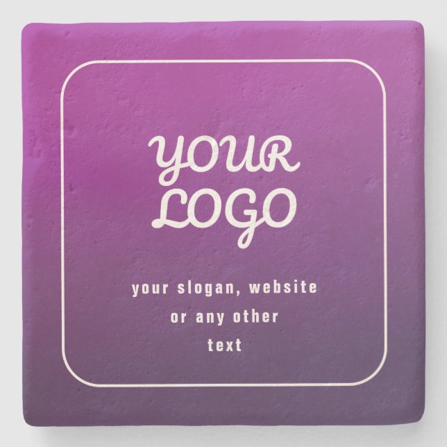 Your Logo & Stylish Light to Dark Purple Ombre Stone Coaster (Front)