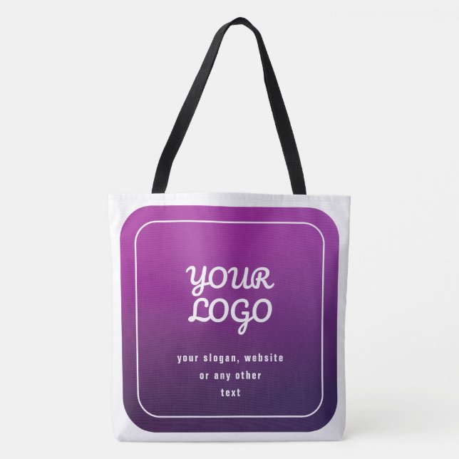 Your Logo & Stylish Light to Dark Purple Ombre Tote Bag (Front)