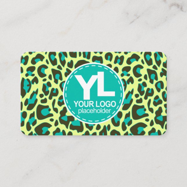 Your Logo Teal Leopard Print Rockabilly Pattern Business Card (Front)