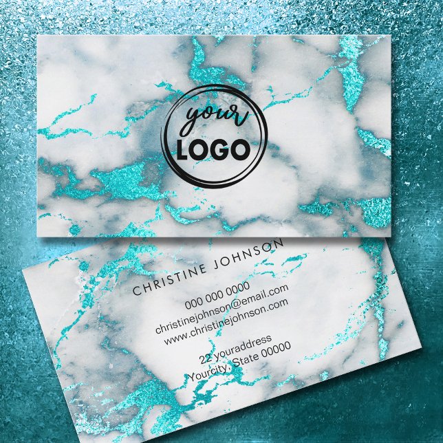 your logo teal marble background business card (Creator Uploaded)