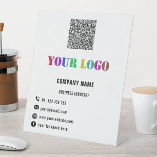 Your Logo Text and QR Code Pedestal Sign Template
