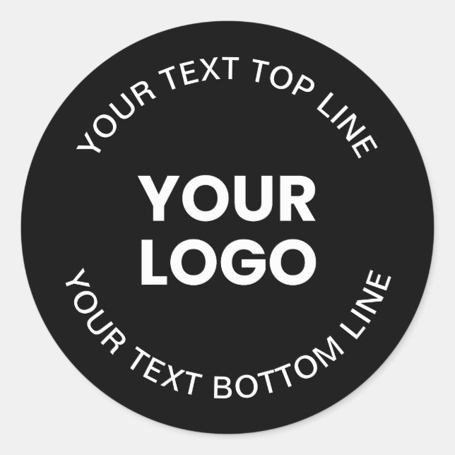 Your Logo & Text | Black Classic Round Sticker (Front)