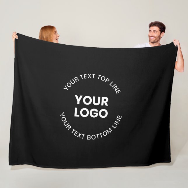 Your Logo & Text | Black Fleece Blanket (In Situ)
