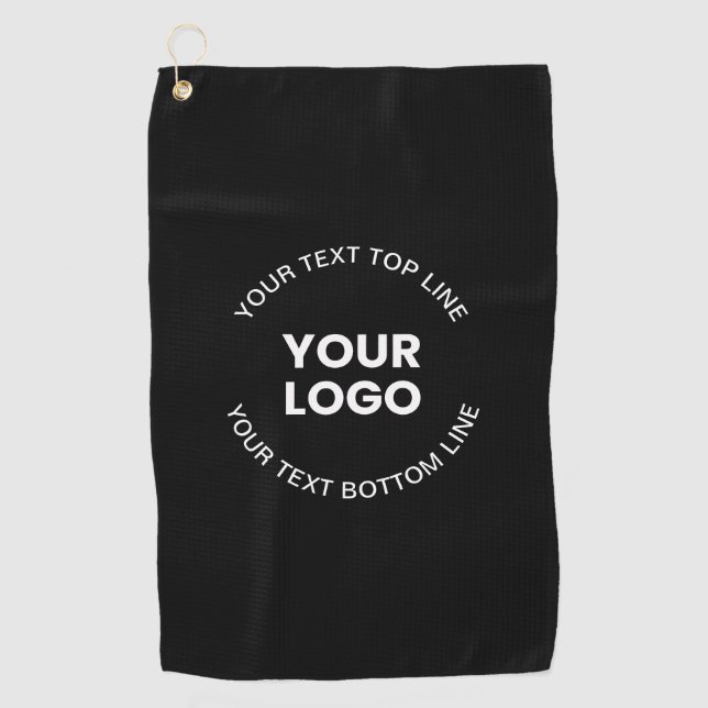 Your Logo & Text | Black Golf Towel (Front)