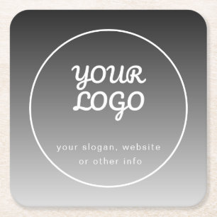 Your Logo & Text   Dark Grey Gradient Square Paper Coaster